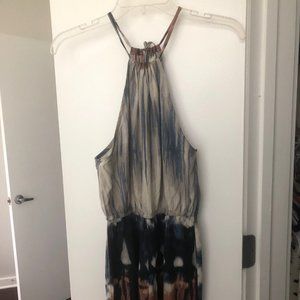 Blue & Pink/Amber Summer Halter Maxi Dress - XS